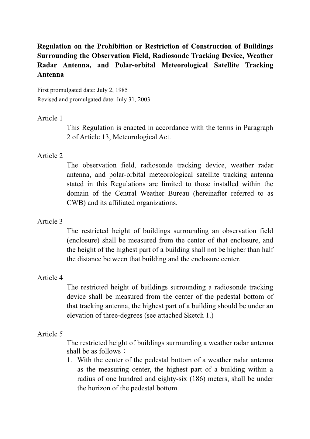 Regulation on the Prohibition Or Restriction of Construction of Buildings Surrounding The