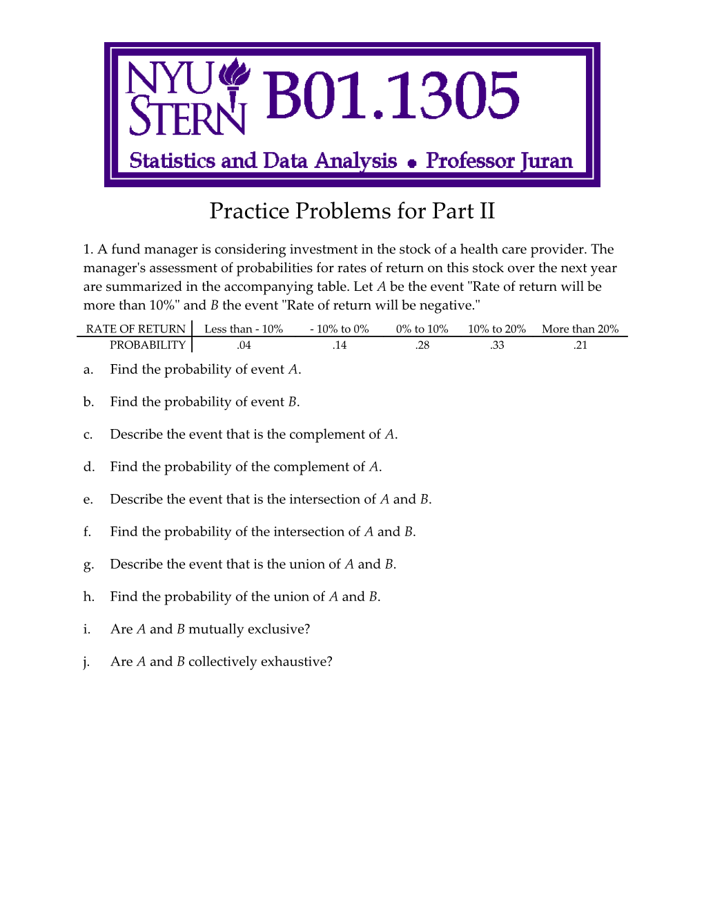 Practice Problems for Part II