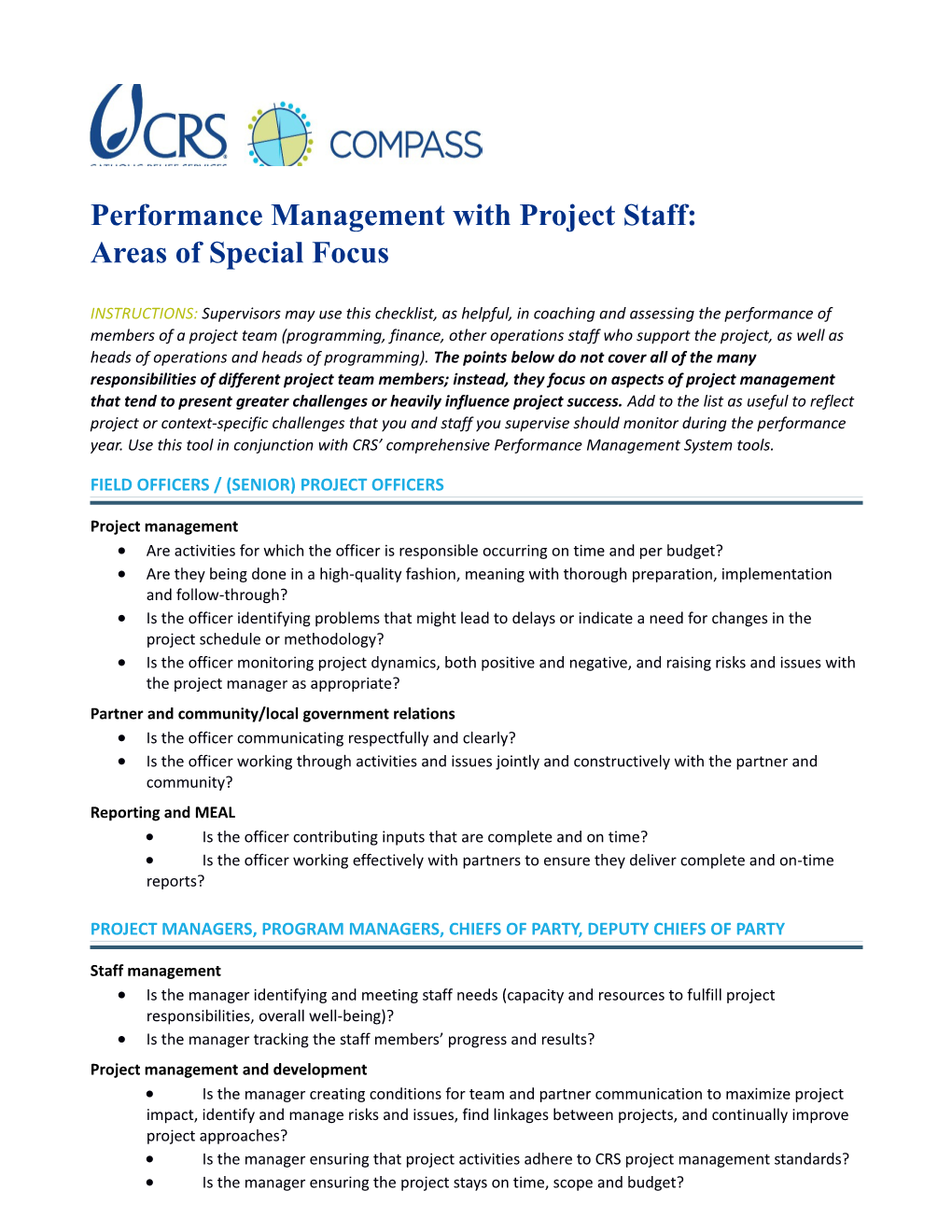 Performance Management with Project Staff