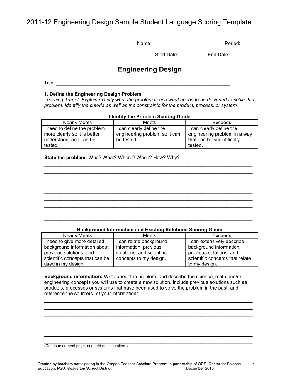 2011-12 Engineering Design Sample Student Language Scoring Template