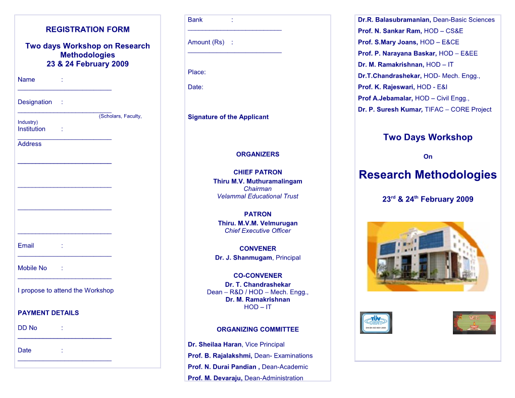 Two Days Workshop on Research Methodologies