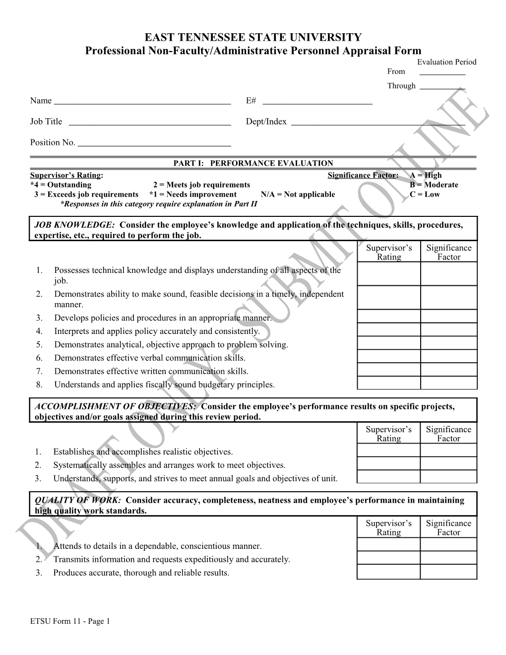 Professional Non-Faculty/Administrative Personnel Appraisal Form