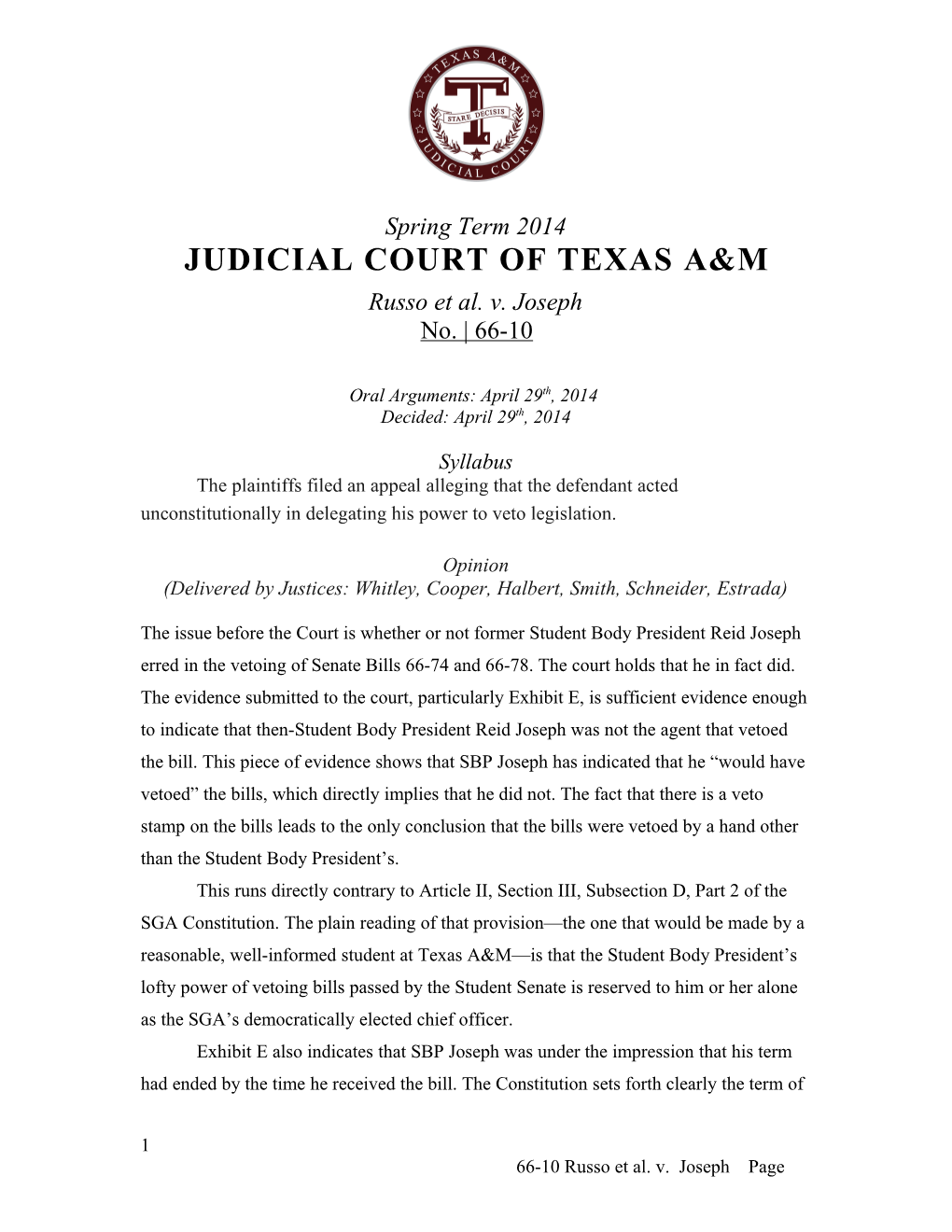 Judicial Court of Texas A&M