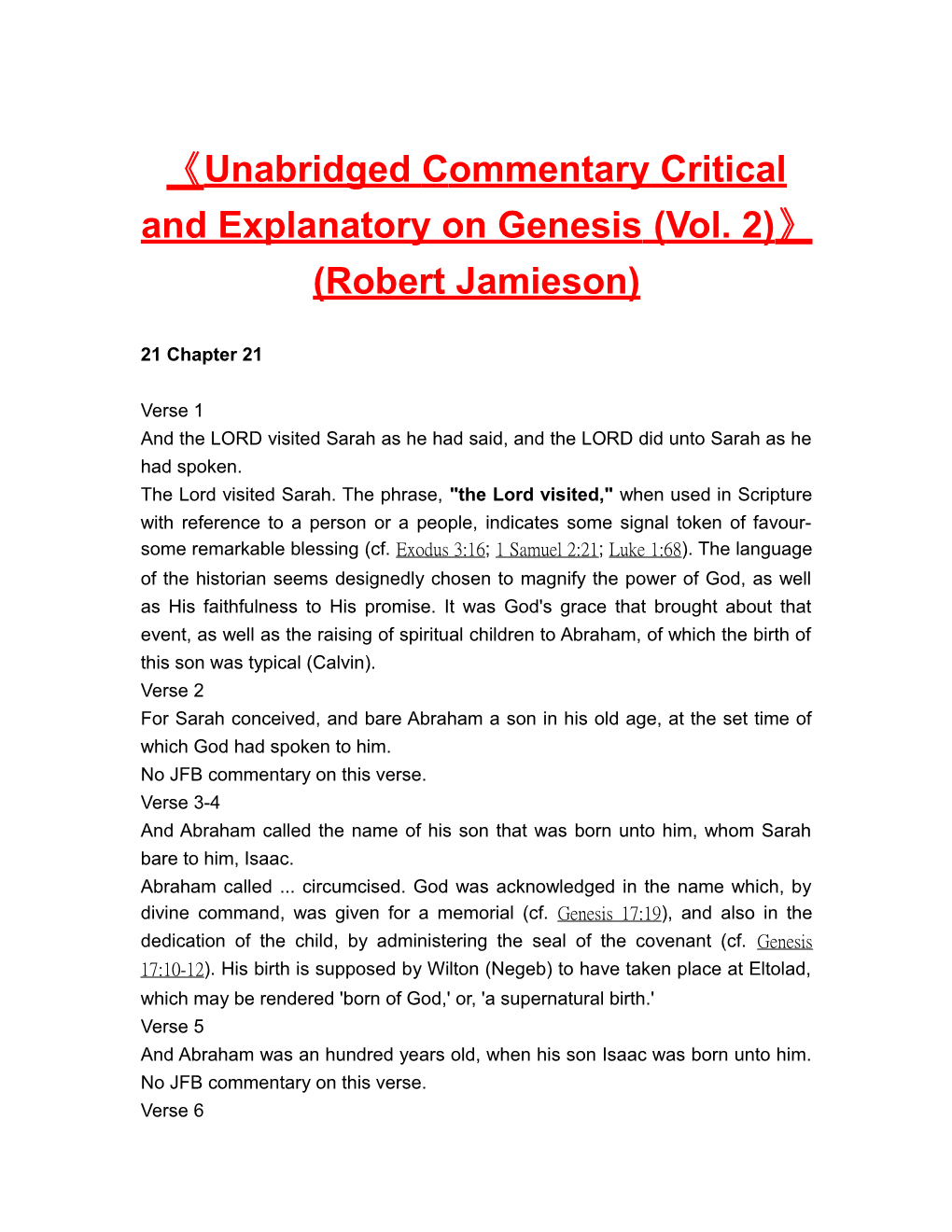 Unabridged Commentary Critical and Explanatory on Genesis (Vol. 2) (Robert Jamieson)