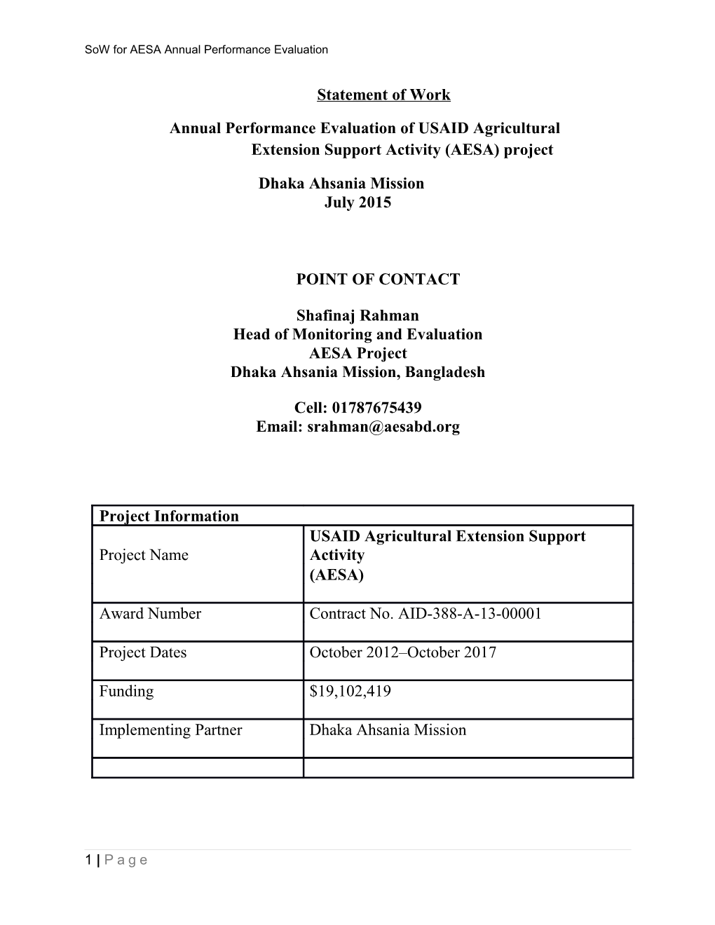 Sow for AESA Annual Performance Evaluation