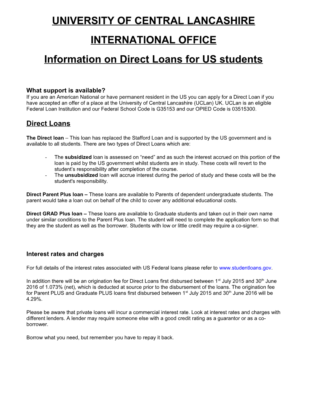 US Loans Scheme