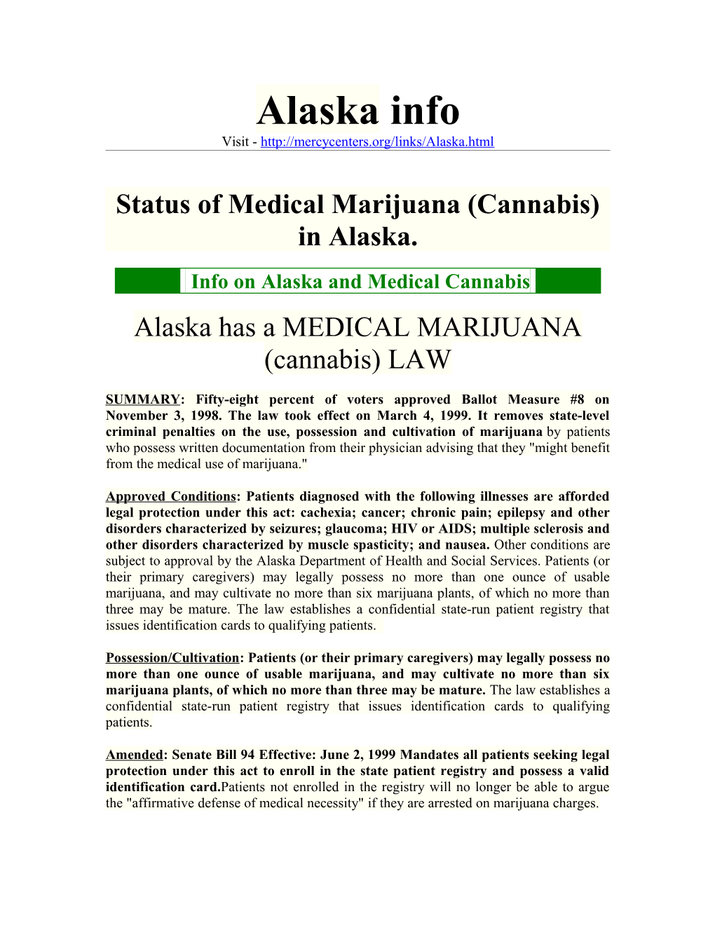 Status of Medical Marijuana (Cannabis) in Alaska