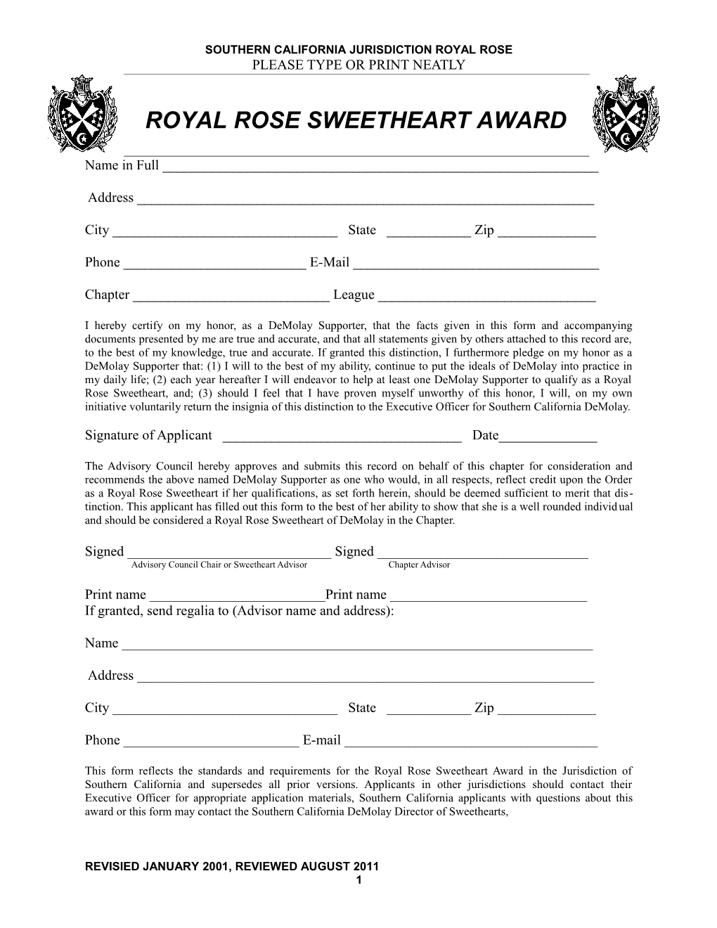 Southern California Jurisdiction Royal Rose