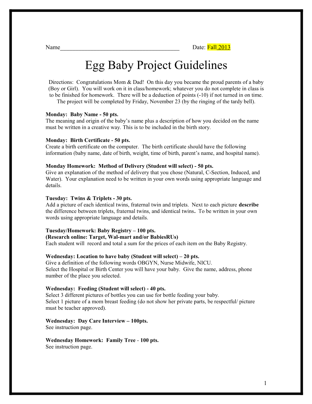 Ideas for Egg Baby Project