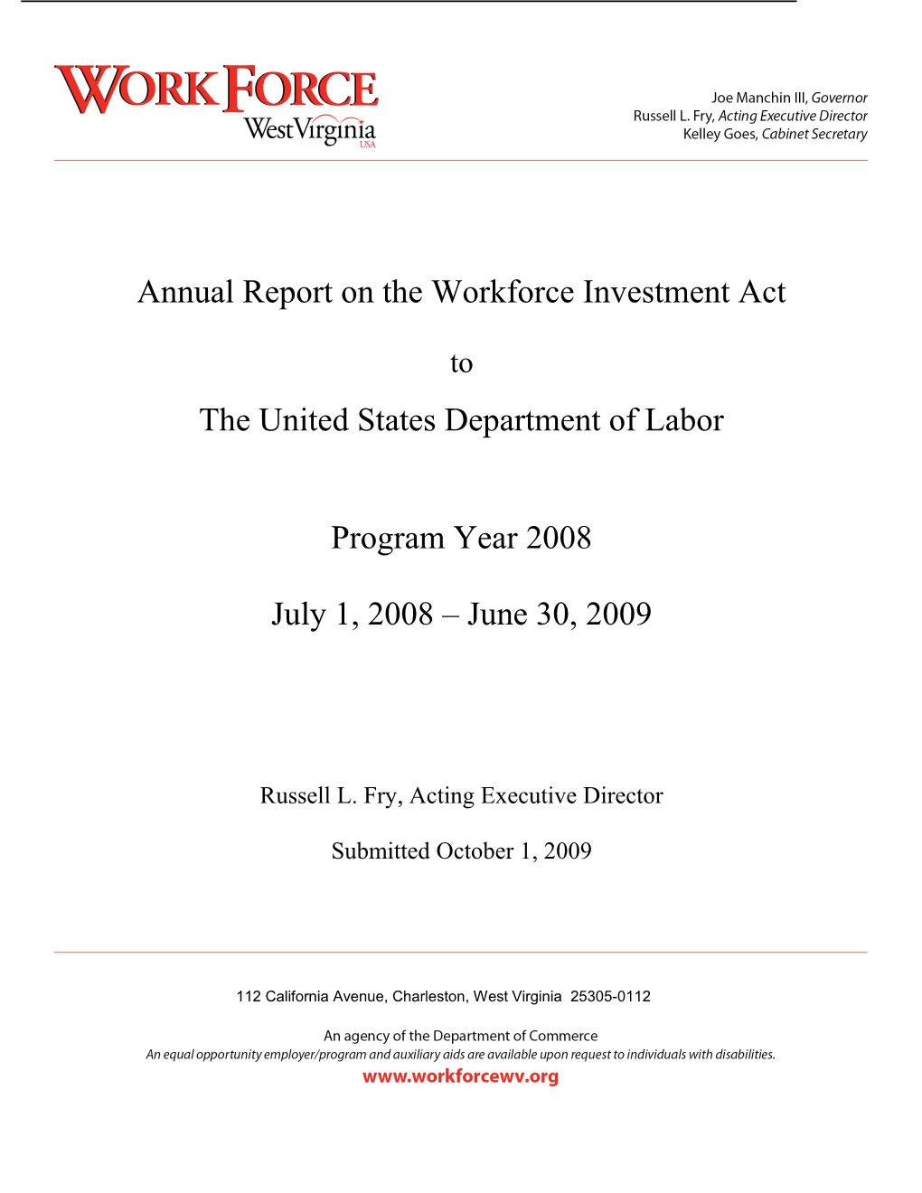 Annual Report on the Workforce Investment Act