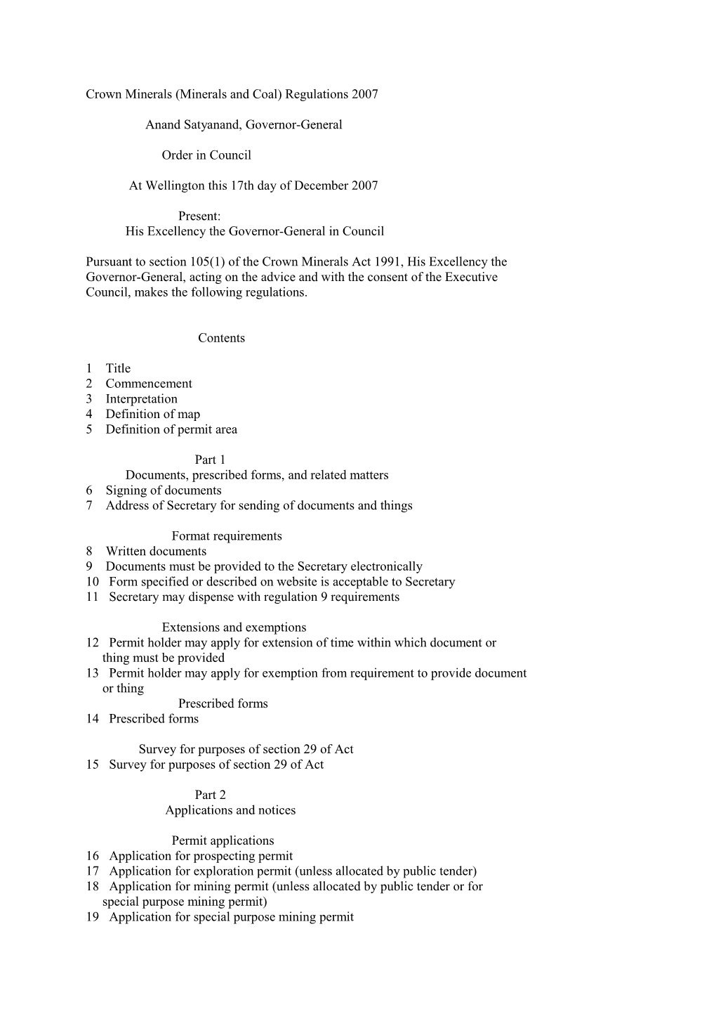 Crown Minerals (Minerals and Coal) Regulations 2007