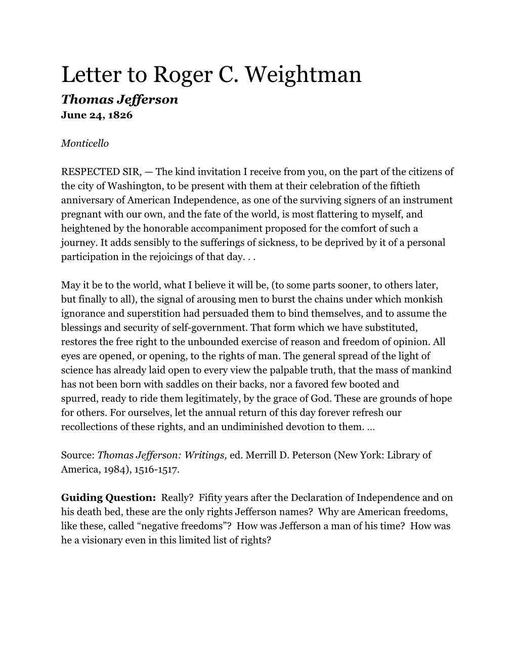 Letter to Roger C. Weightman