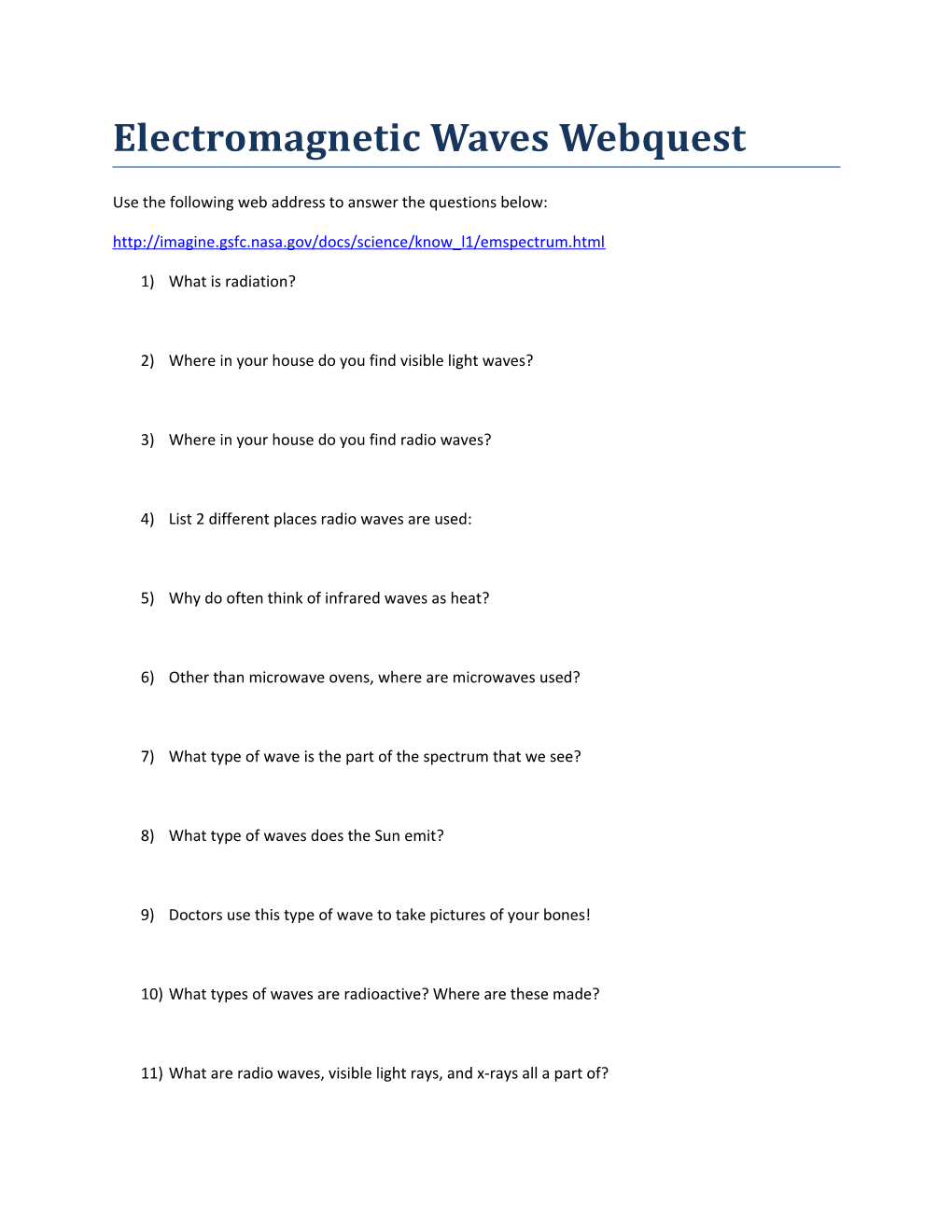 Electromagnetic Waves Webquest