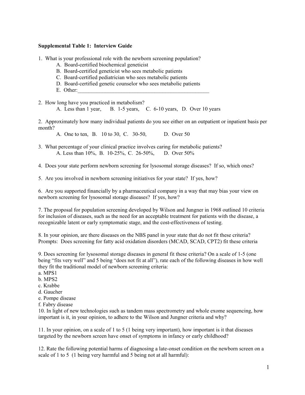 Supplemental Table 1: Interview Guide