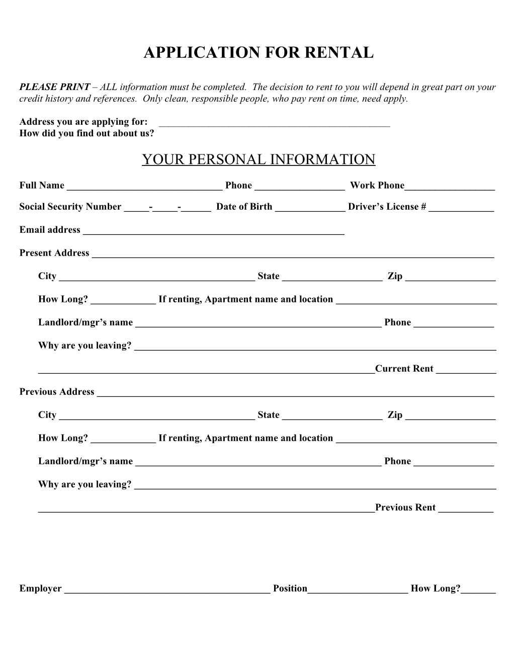 Application for Rental