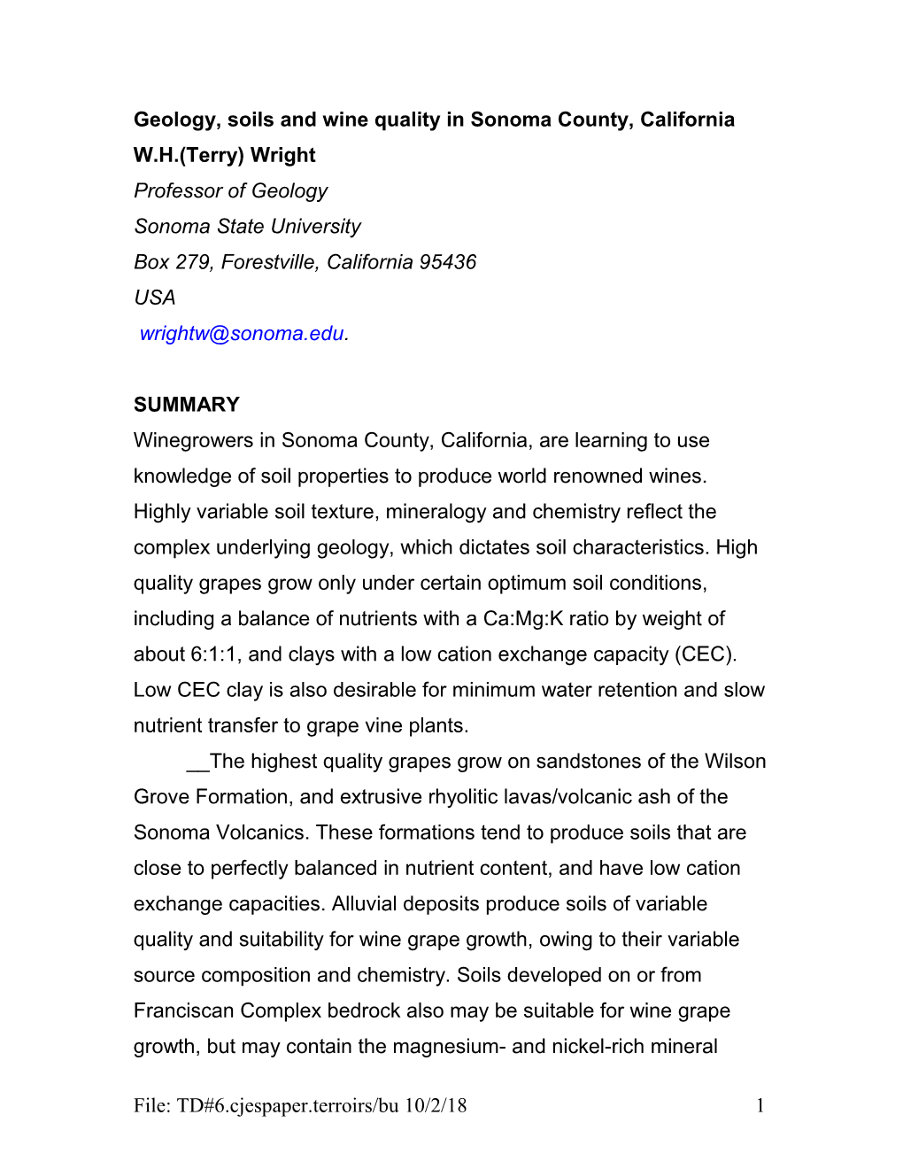 Geology Soils and Wine Quality in Sonoma County California