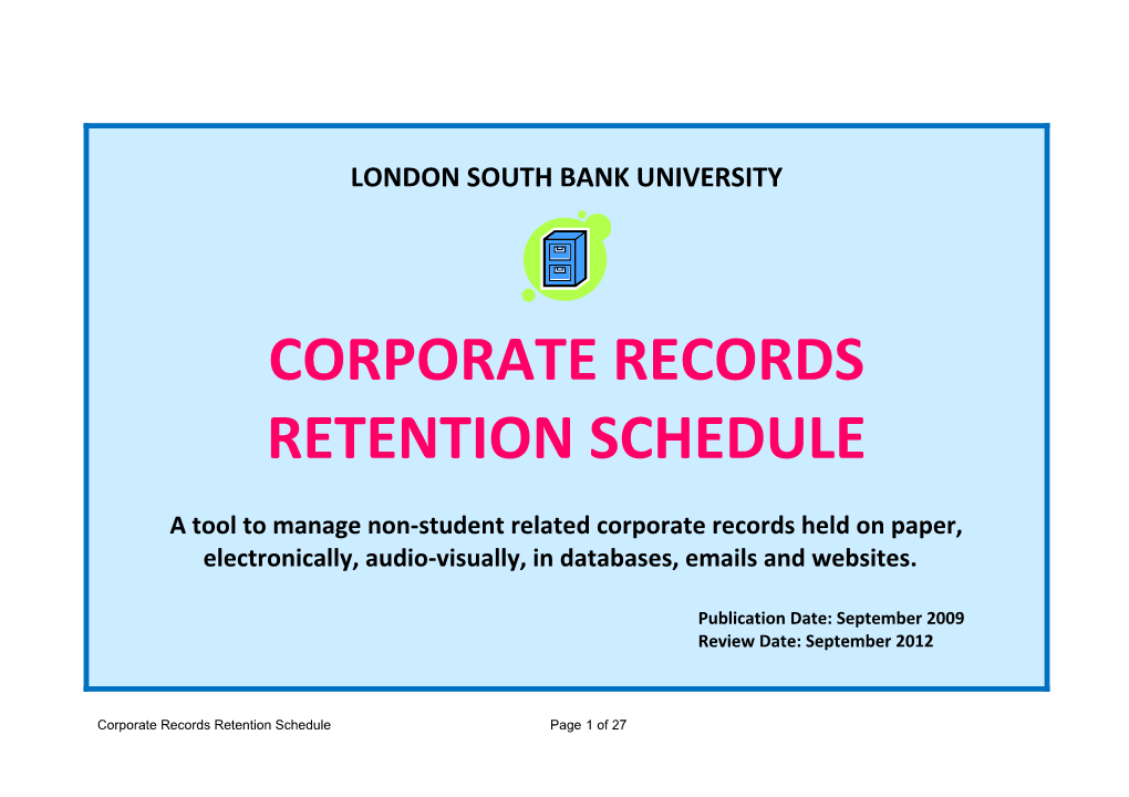 Corporate Records Retention Schedule Page 1 of 27