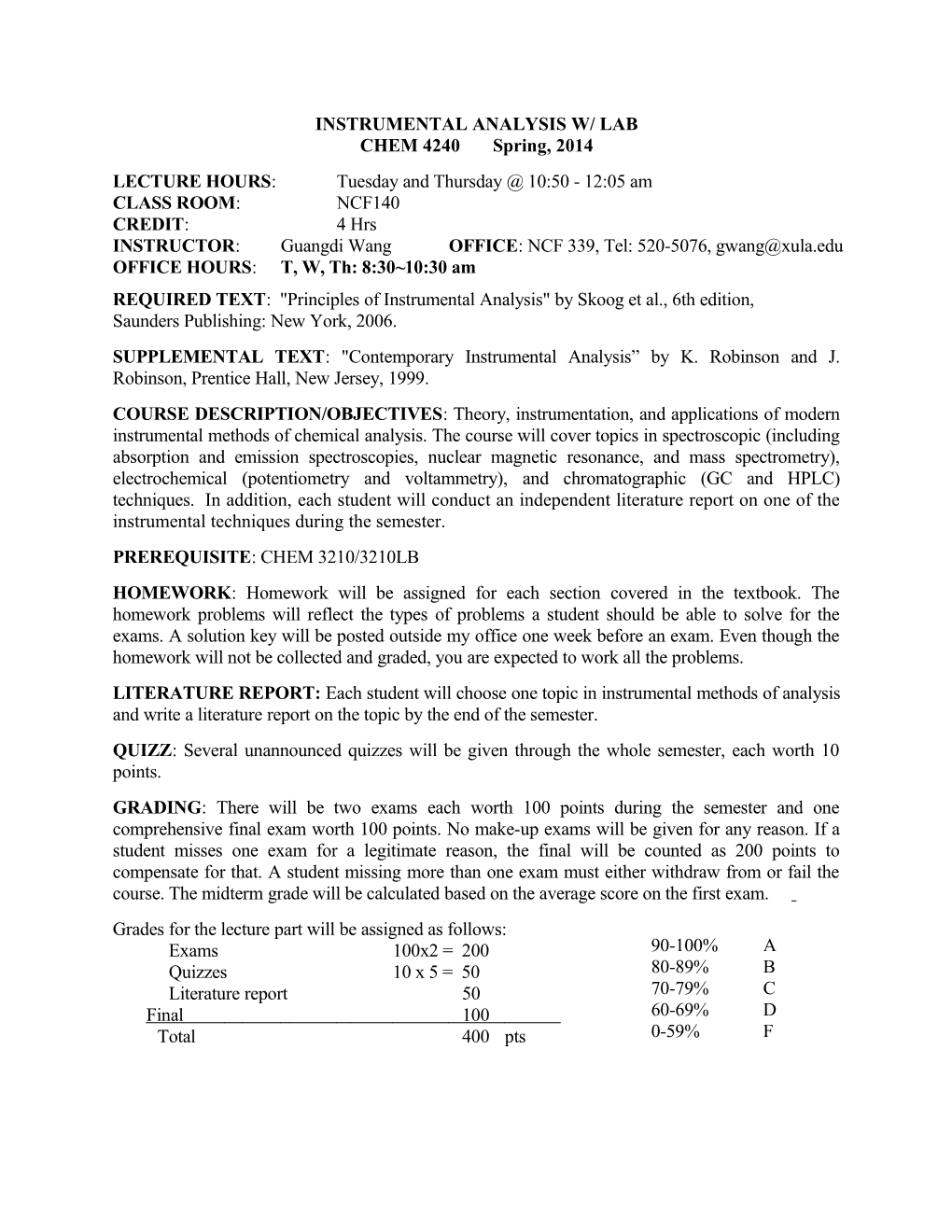 Instrumental Analysisw/ Lab