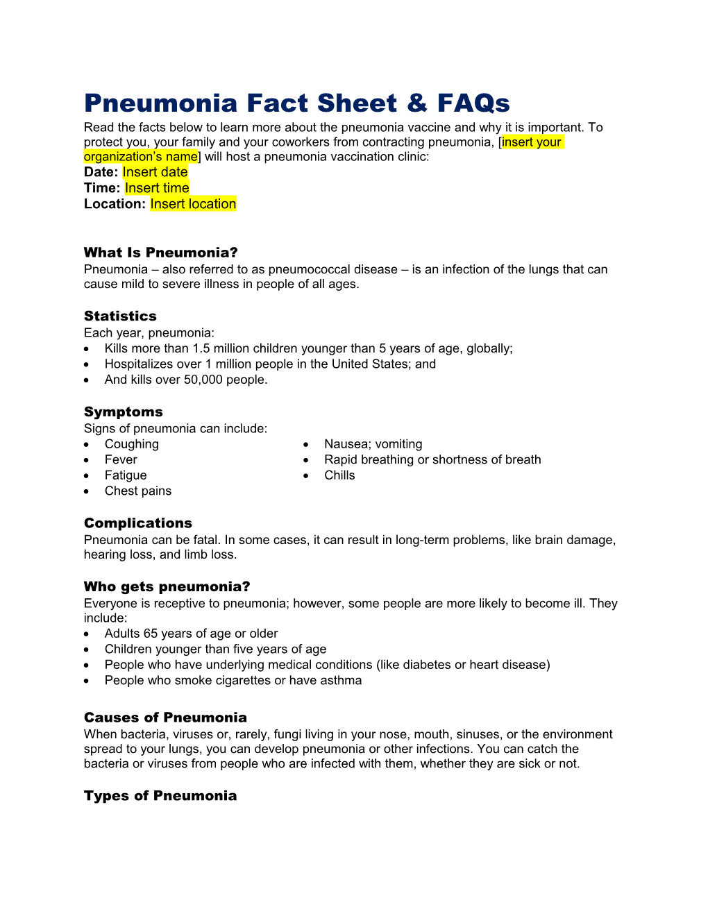 Pneumonia Fact Sheet & Faqs