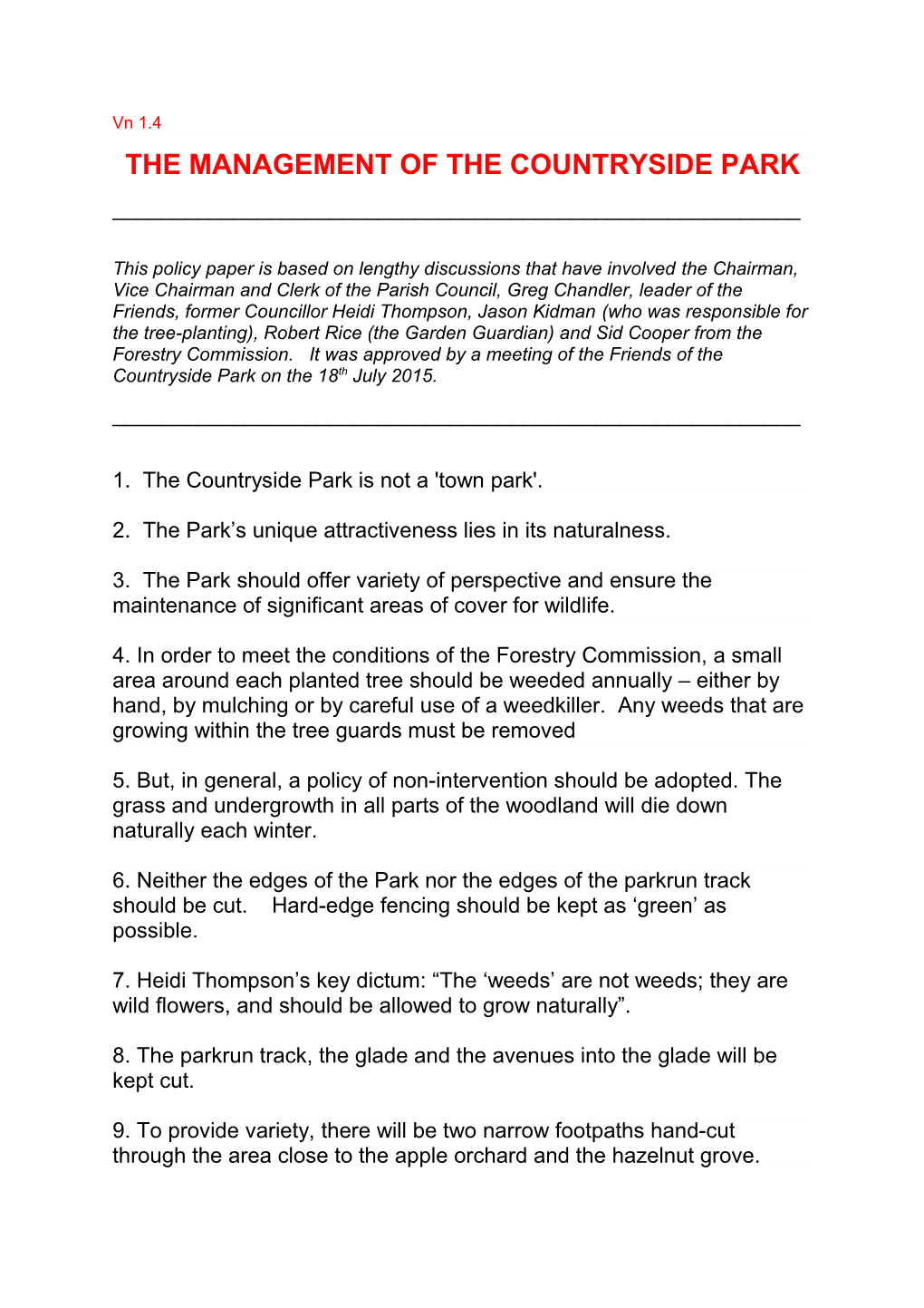 The Management of the Countryside Park