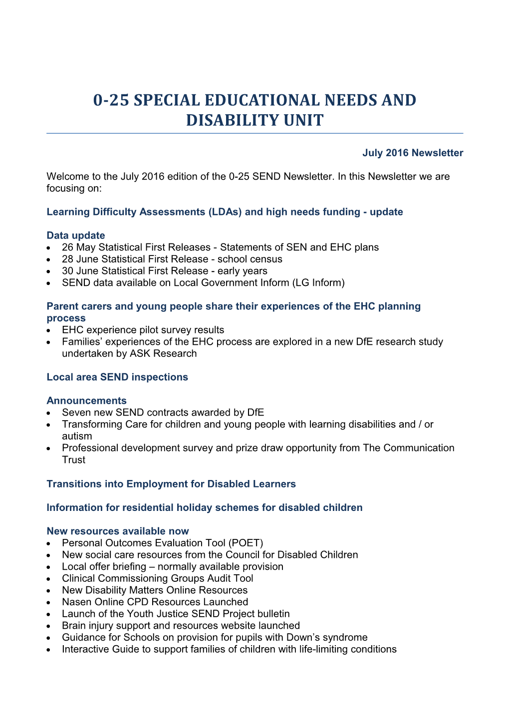 0-25 Special Educational Needs and Disability Unit