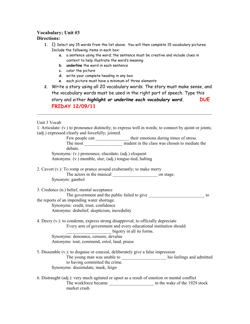 Vocabulary; Unit #3