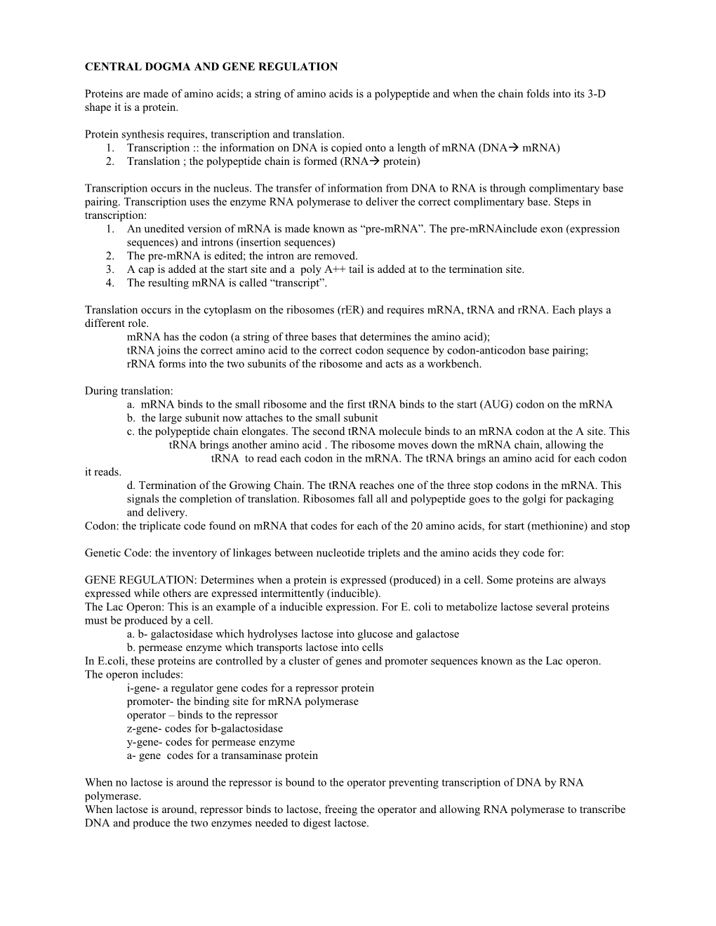 Central Dogma and Gene Regulation