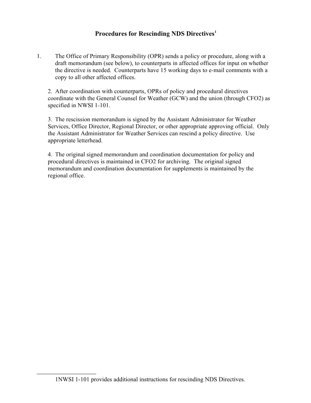 Procedures for Rescinding NDS Directives 1