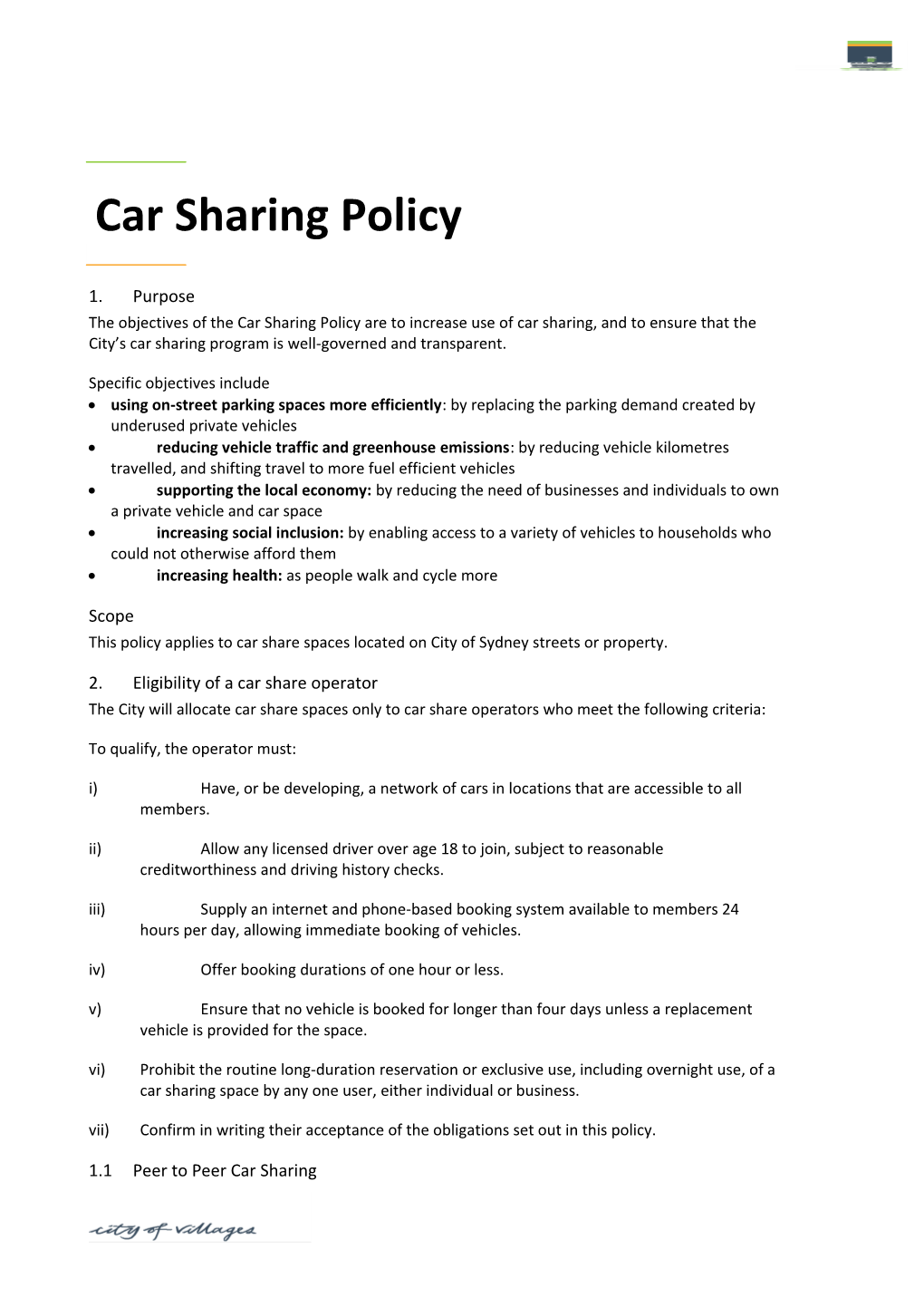 Car Sharing Policy 2016