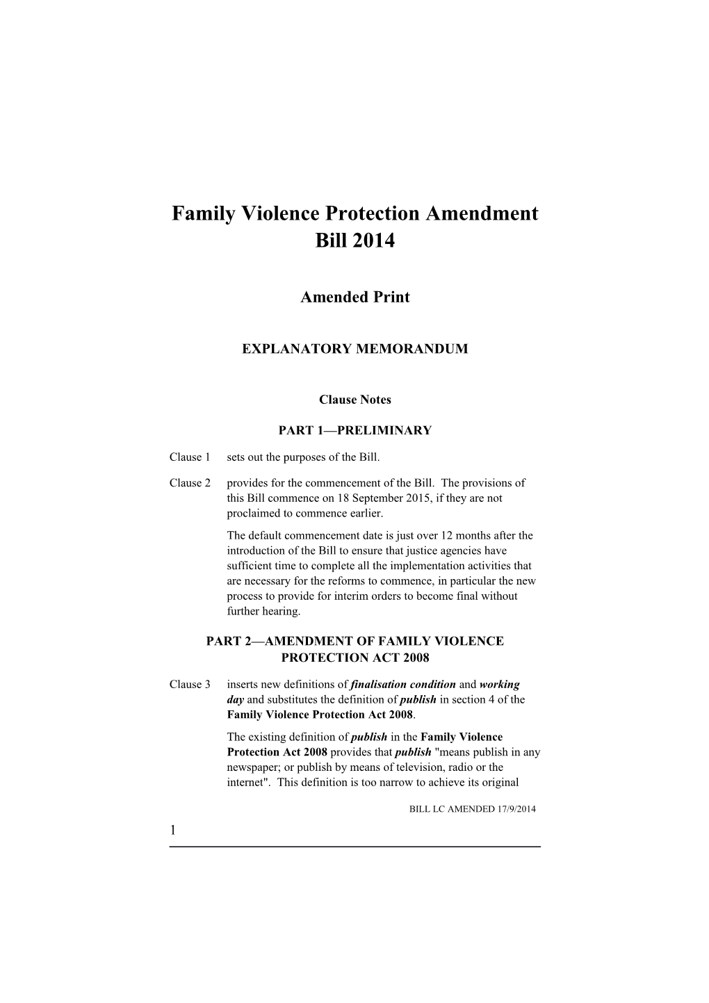 Family Violence Protection Amendment Bill 2014