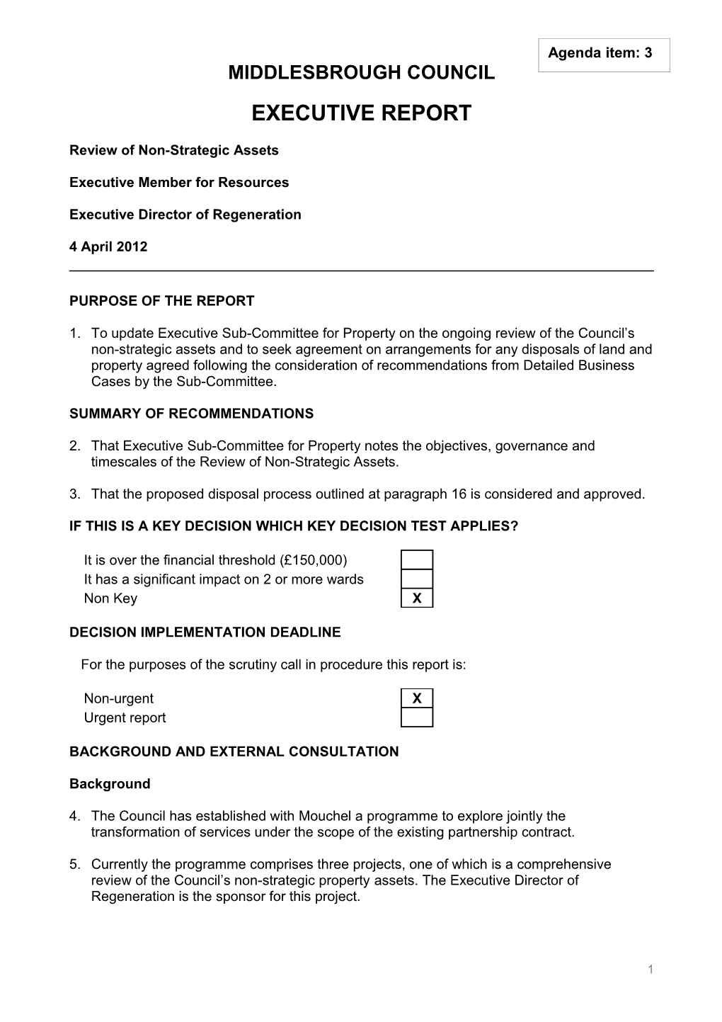 Review of Non-Strategic Assets