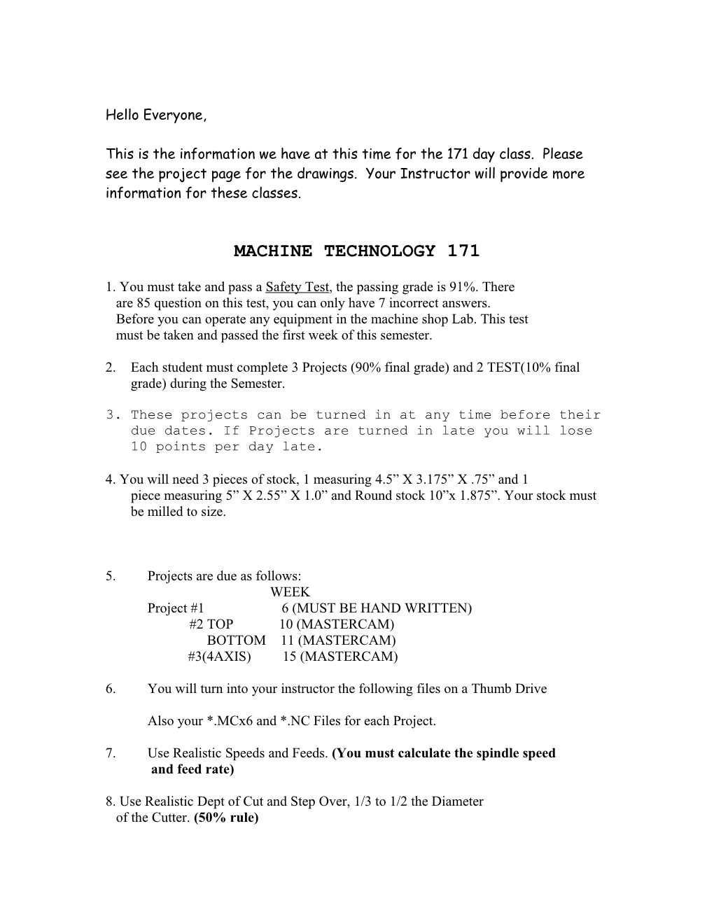 171 Class Project Schedule