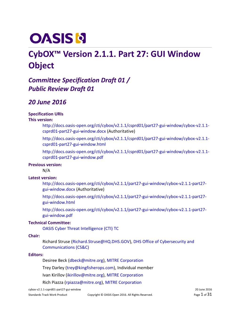 Cybox Version 2.1.1. Part 27: GUI Window Object