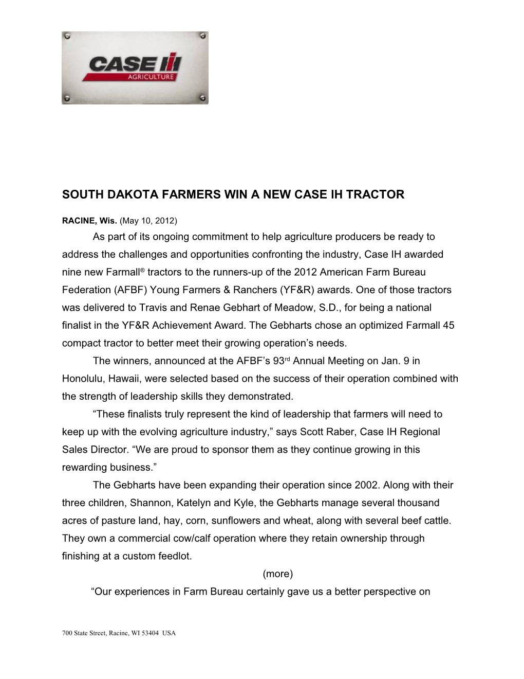 South Dakota Farmers Win a New Case Ih Tractor
