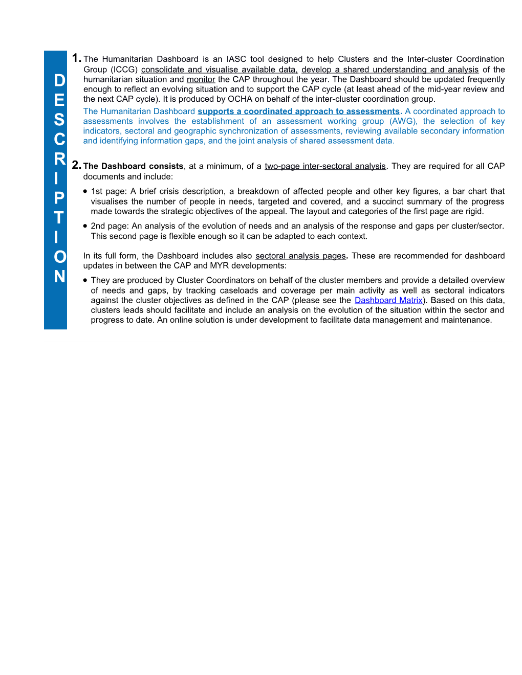 Guidance on the Dashboard and the MYR 2012