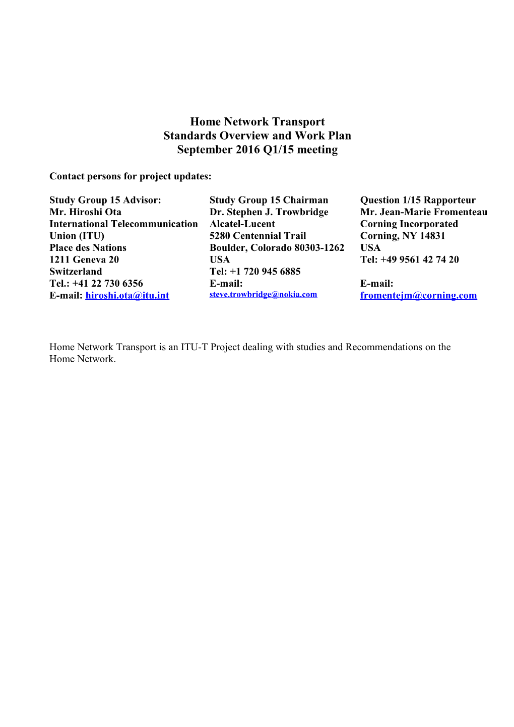Version 2 of the HNT Standards Overview and Work Plan