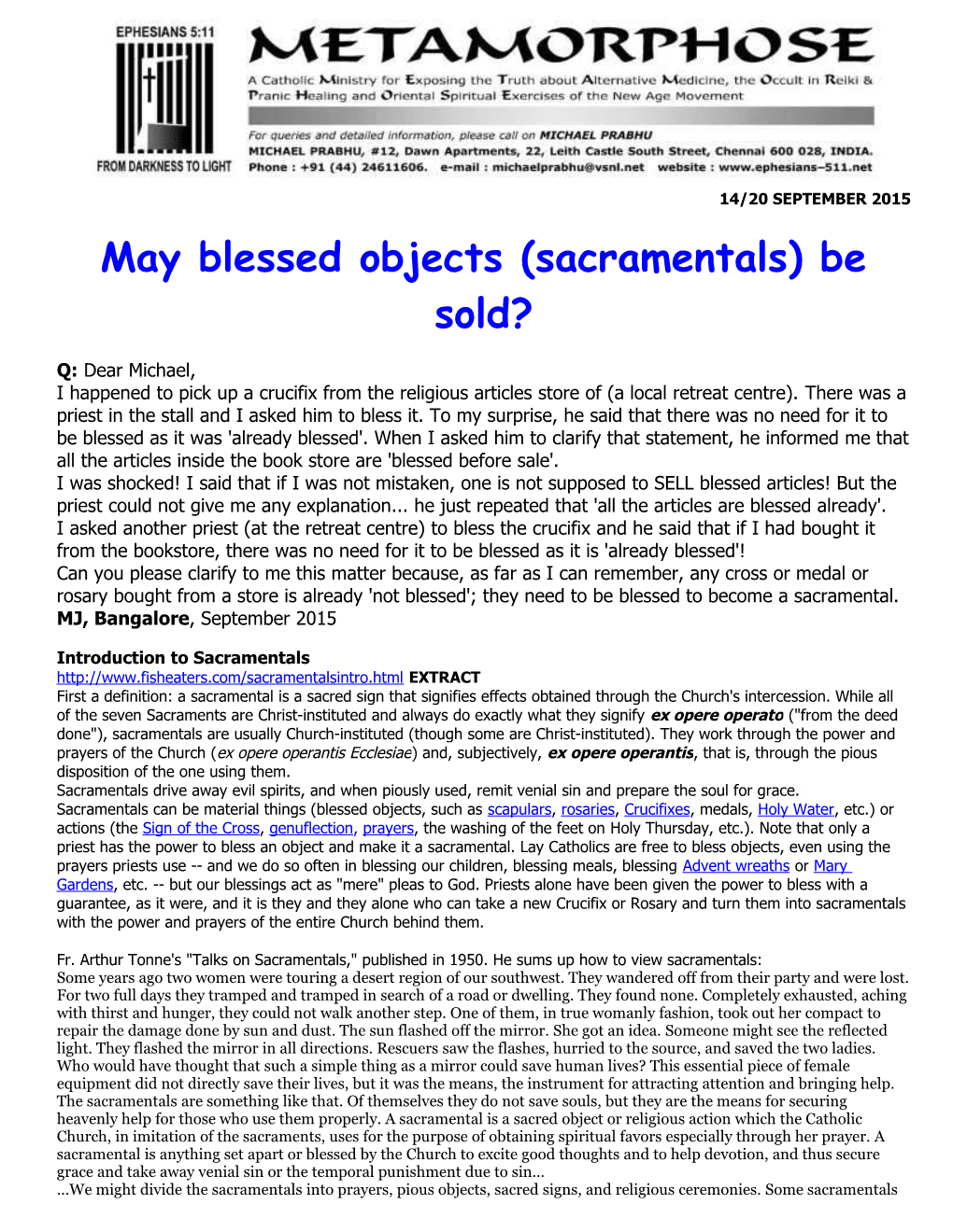 May Blessed Objects (Sacramentals) Be Sold?