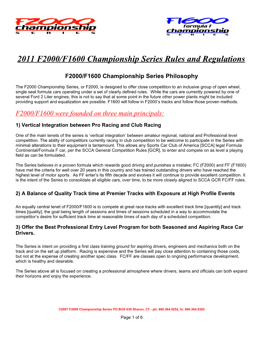 2011 F2000/F1600 Championship Series Rules and Regulations