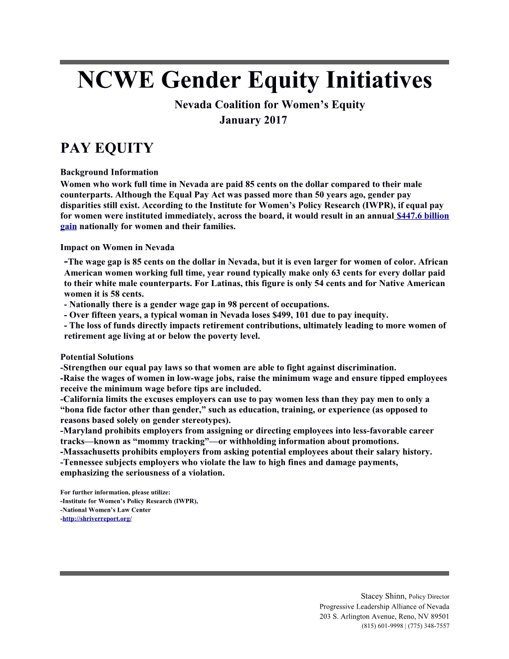 NCWE Gender Equity Initiatives