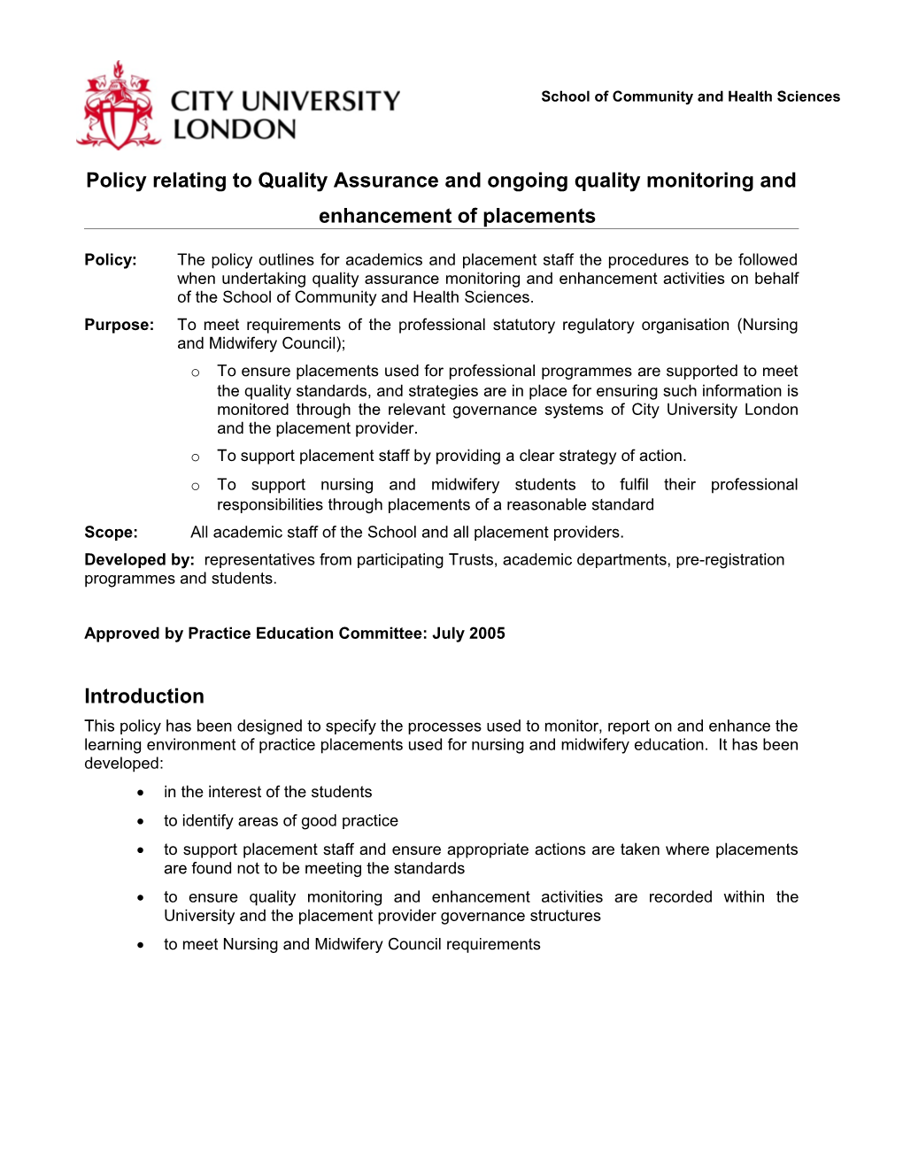 Policy Relating to Quality Assurance and Ongoing Quality Monitoring and Enhancement Of