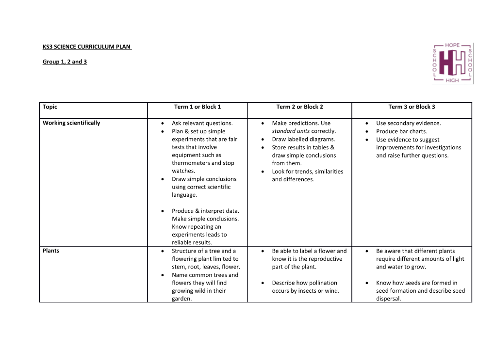 Ks3 Science Curriculum Plan