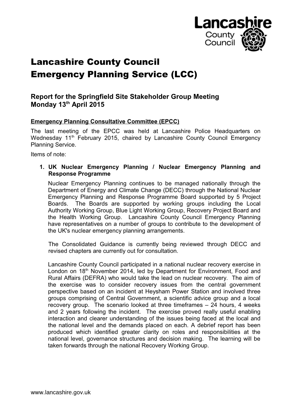 Lancashire County Council Emergency Planning Service (LCC)