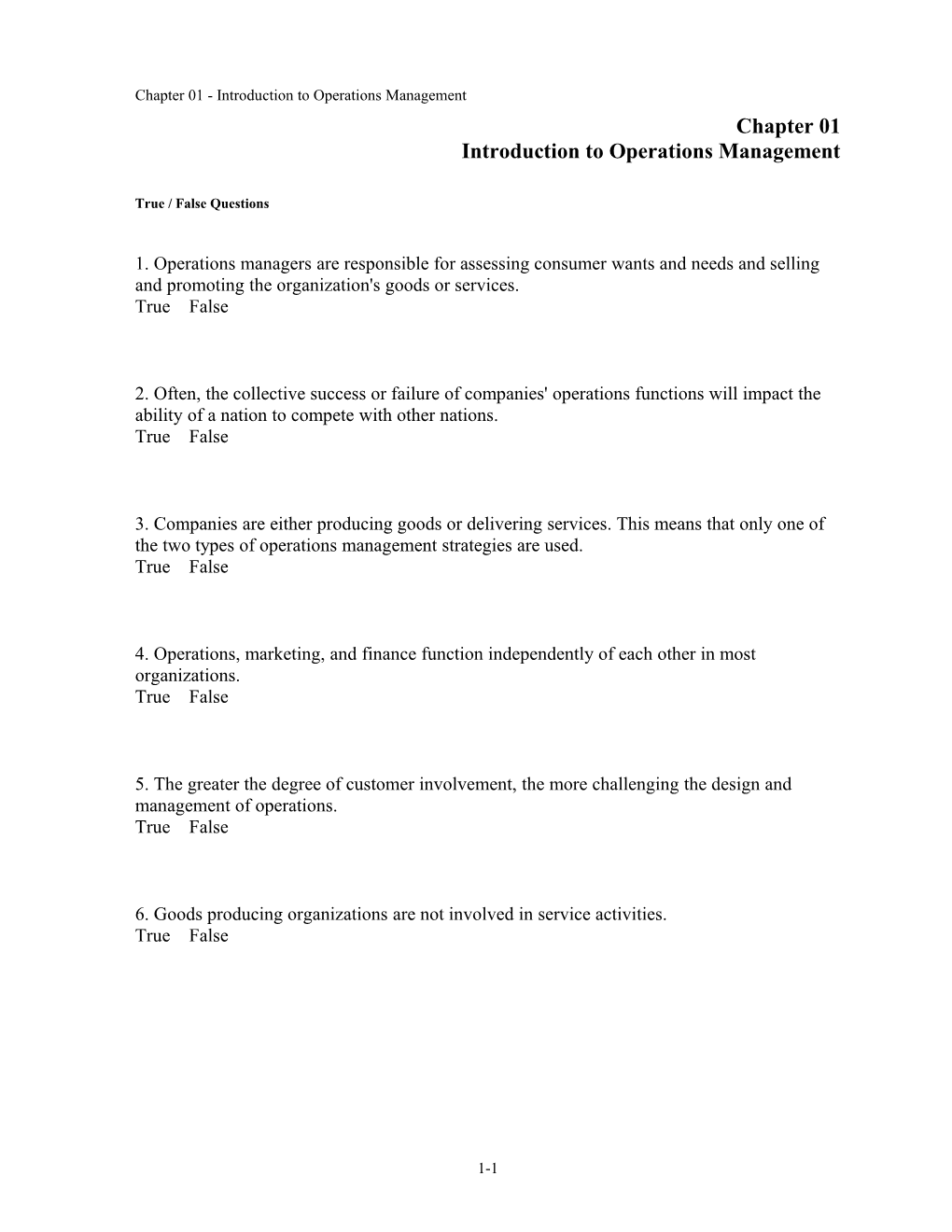 Chapter 01 Introduction to Operations Management