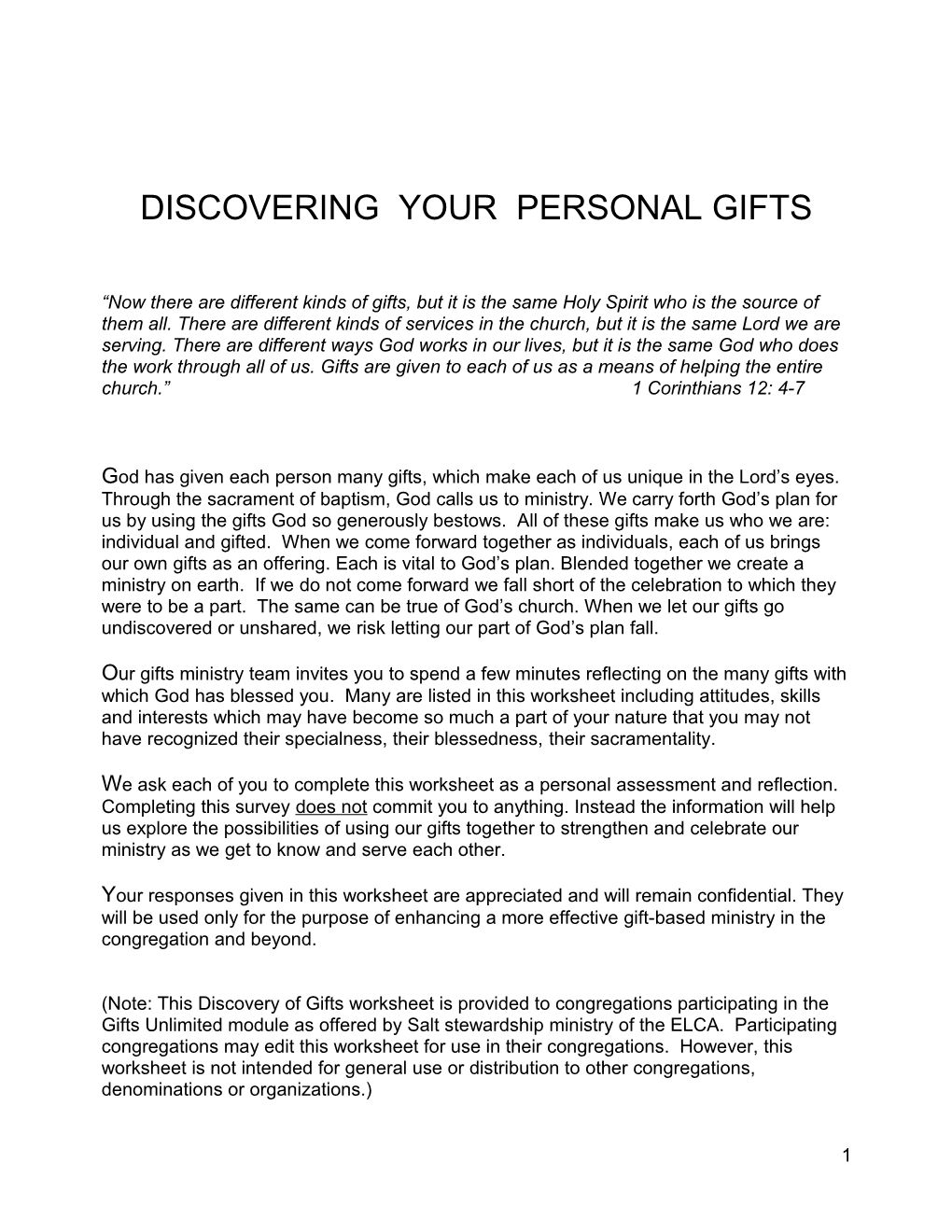 Discover Your Personal Gifts
