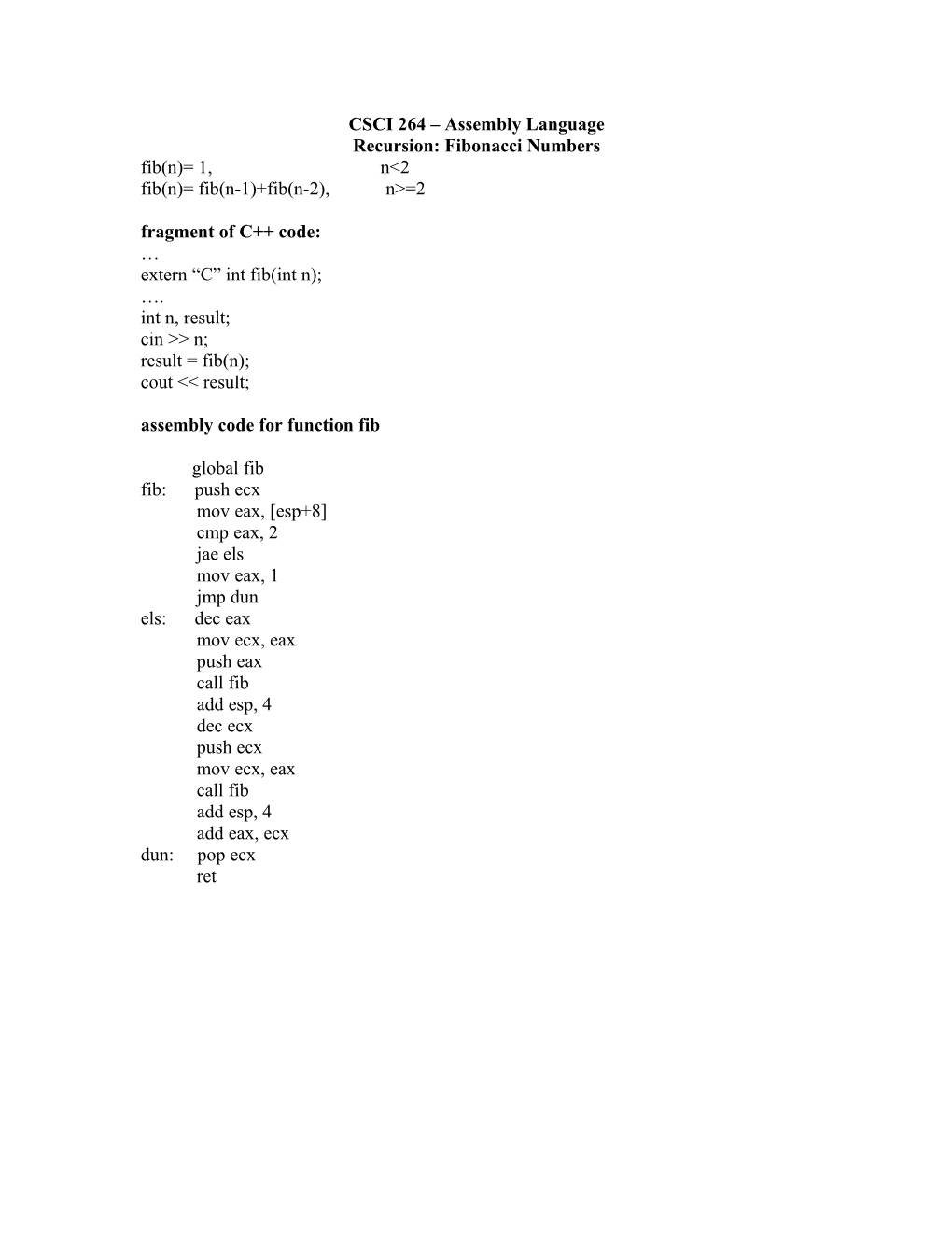 CSCI 264 Assembly Language