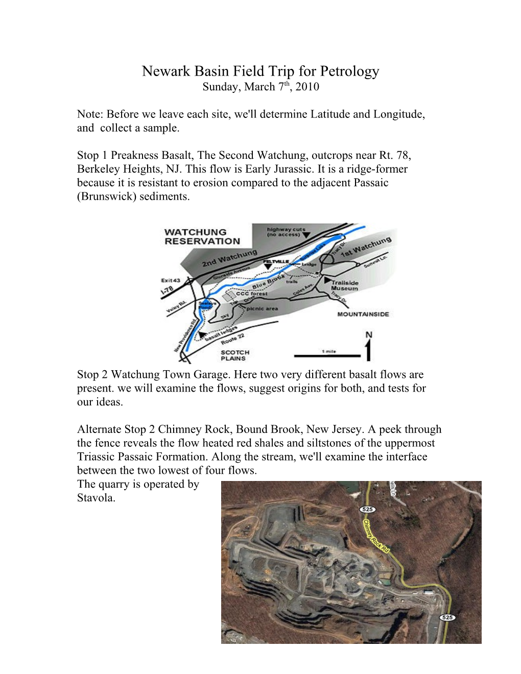 Newark Basin Field Trip for Petrology