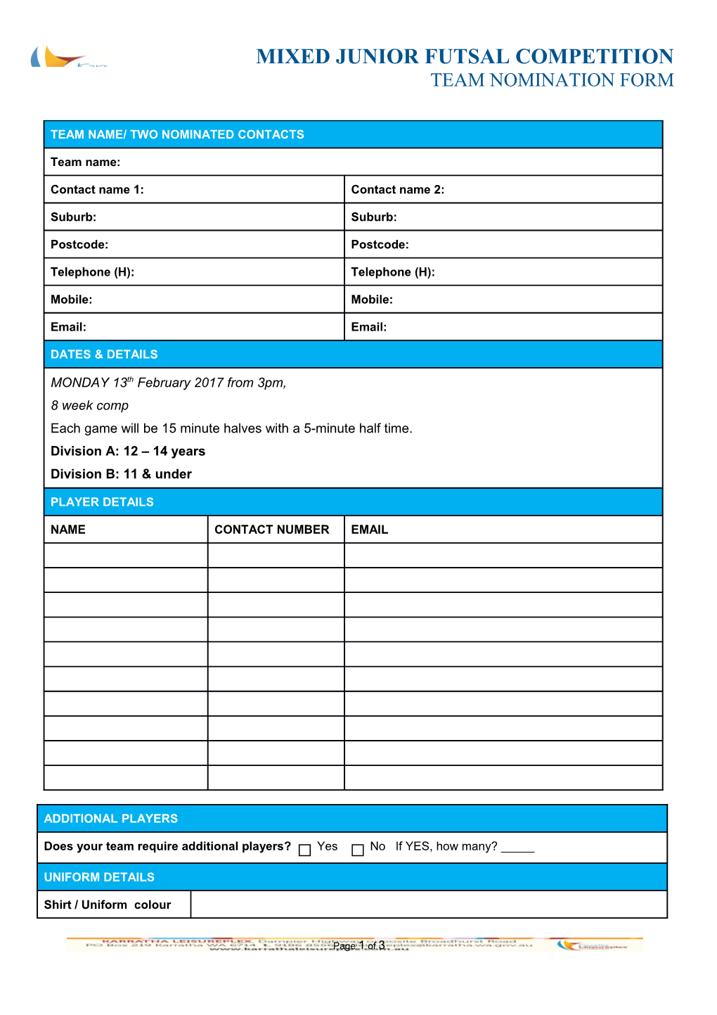 Team Nomination Form