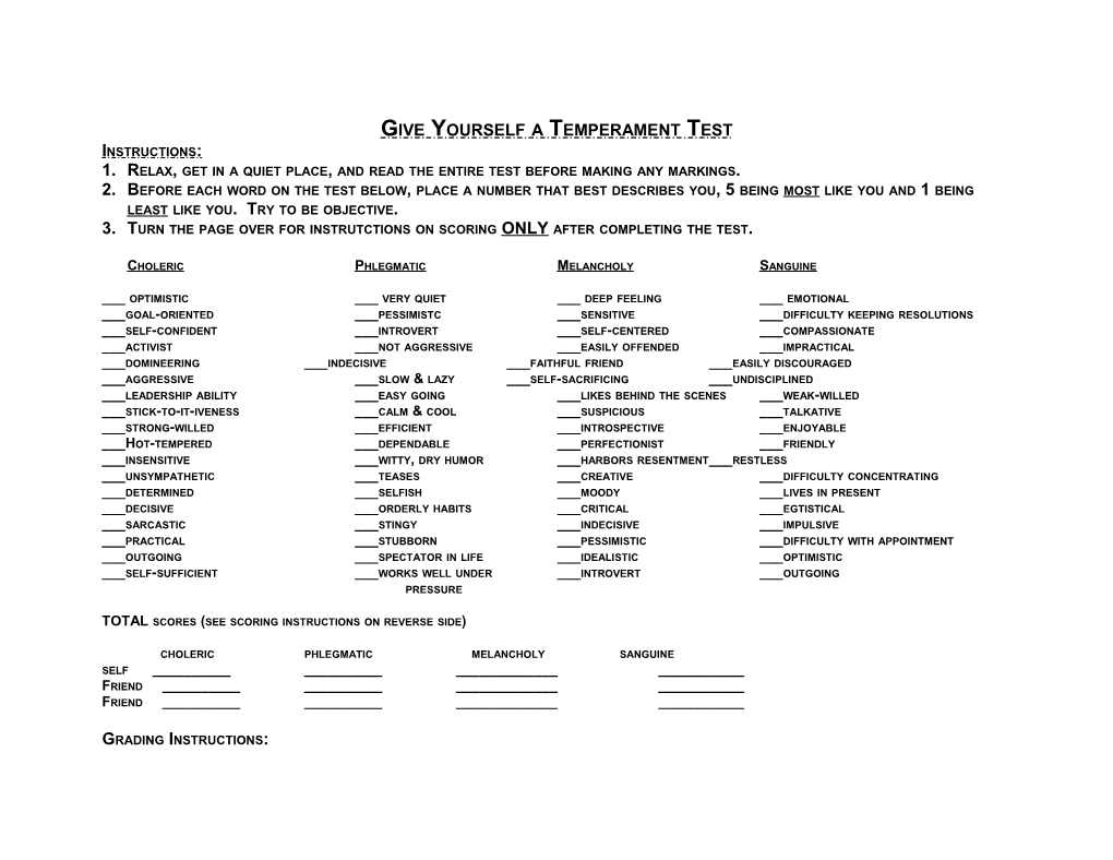 Give Yourself a Temperament Test