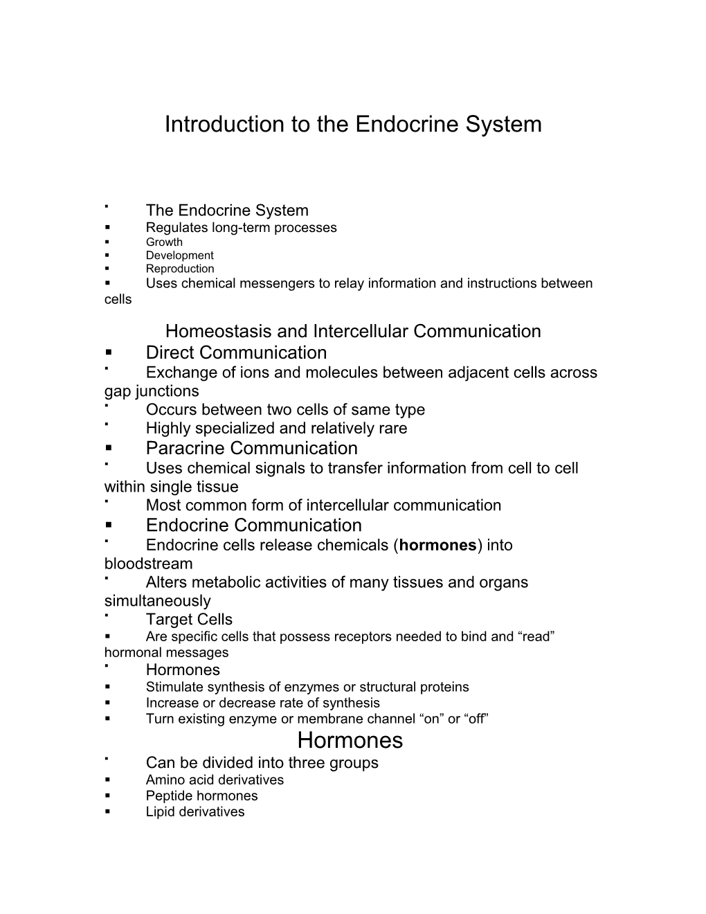 Introduction to the Endocrine System