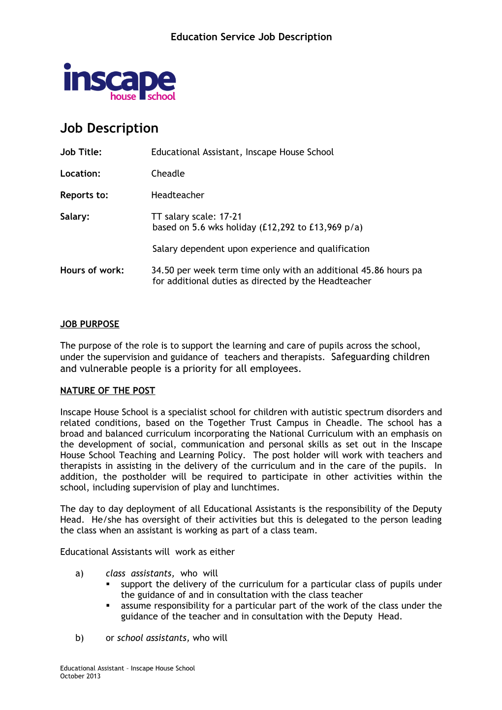 Education Service Job Description